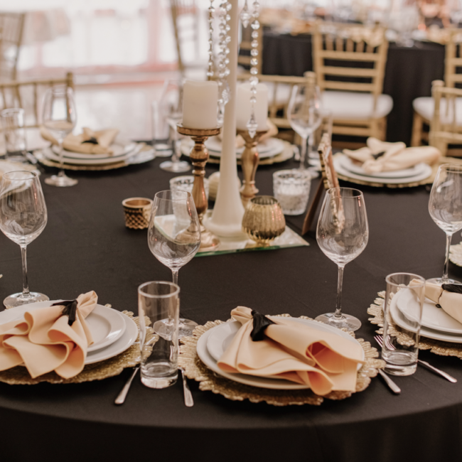 black and gold, decoration, wedding table
